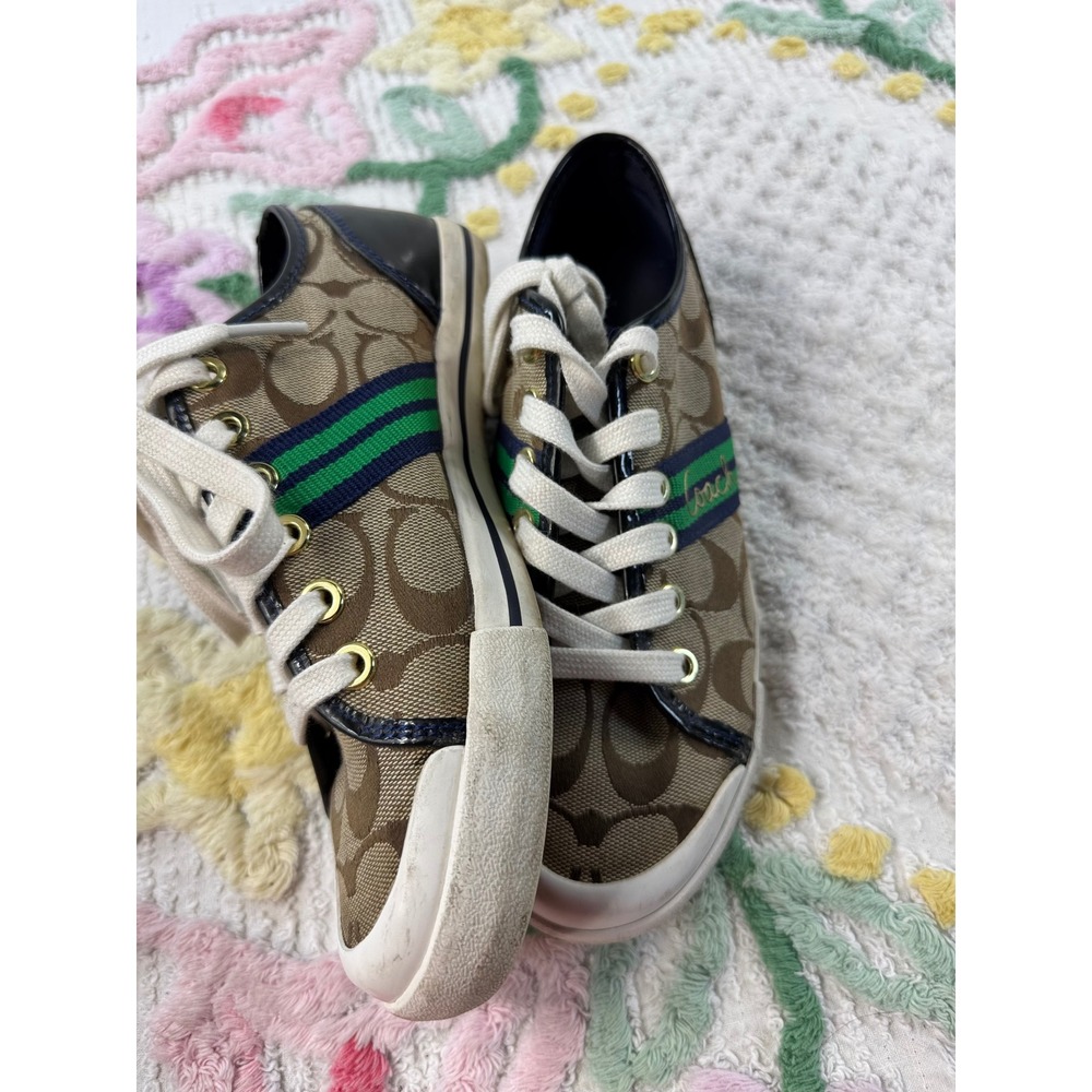 Coach Polly Signature Monogram Canvas Sneakers Brown Blue Green Womens 5.5B - Picture 3 of 7